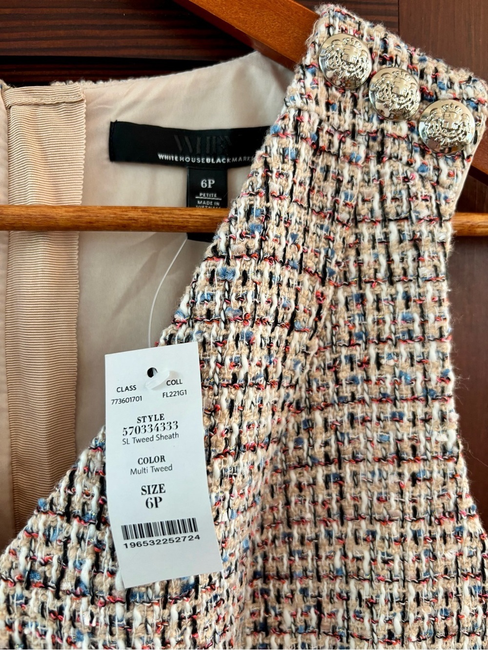NWT White House Black Market Tweed Sheath Dress Size 6P - Picture 5 of 11